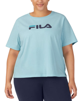 Fila Women's Thea Cotton Logo Short Sleeve T-Shirt Blue Size 2X