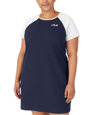Fila Women's Kyra Logo Colorblocked Short Sleeve Jersey Dress Blue Size 3X