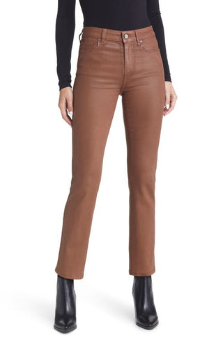 PAIGE Cindy Coated High Waist Ankle Straight Leg Jeans  Cognac Luxe