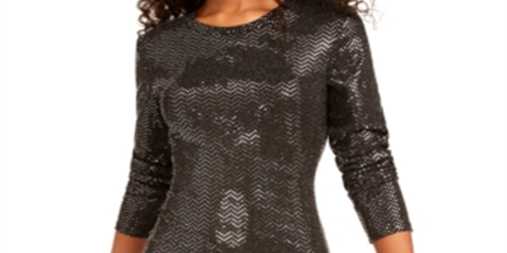 B Darlin Women's Sequined Long Sleeves Party Dress Gray Size Small