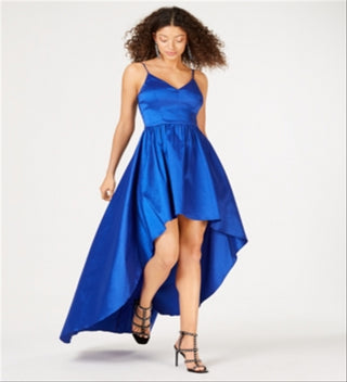 B Darlin Women's Spaghetti Strap V Neck Above The Knee Formal Hi Lo Dress Blue Size 9-10