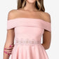 B Darlin Women's Embroidered Off Shoulder Short Formal Fit Flare Dress Pink Size 5-6