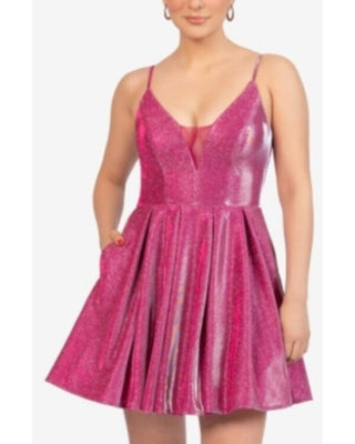 B Darlin Junior's Glitter Mesh Skater Dress Pink Size 11/12