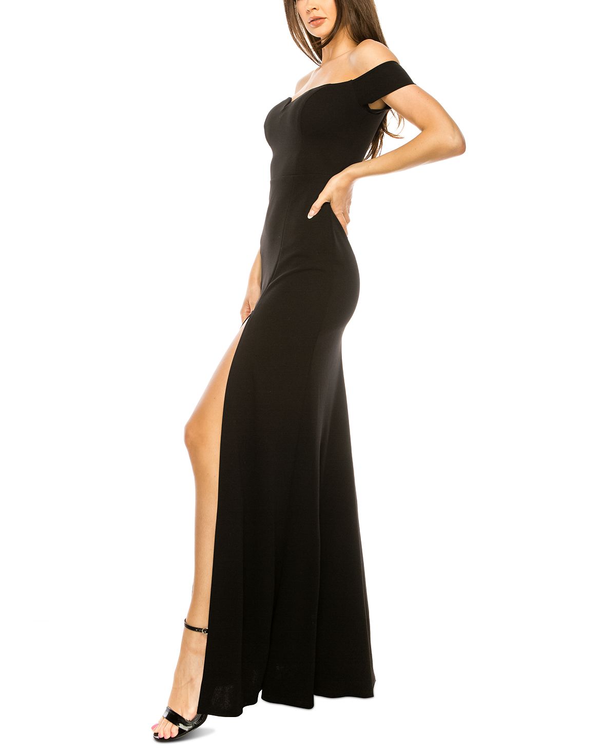 B Darlin Women's Short Sleeve Off Shoulder Full Length Dress Black Size 2TB