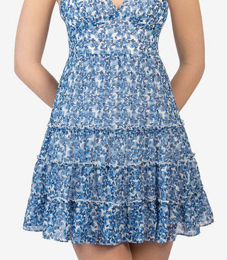 B Darlin Junior's Floral Print Tie Dress Blue