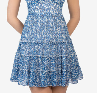 B.Darlin Junior's Floral Print Tiered Dress Blue Size 11-12