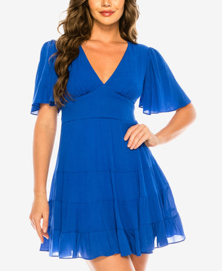 B Darlin Junior's V Neck Ruffled Dress Blue Size 0