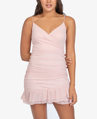 B Darlin Junior's Sparkle Dot Ruched Dress Pink Size 5-6