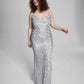 B Darlin Junior's Sequined Bungee Strap Gown Gray Size 9/10