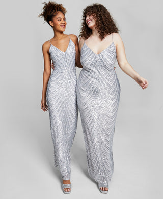 B Darlin Junior's Sequined Bungee Strap Gown Gray Size 9/10