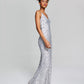 B Darlin Junior's Sequined Bungee Strap Gown Gray Size 9/10