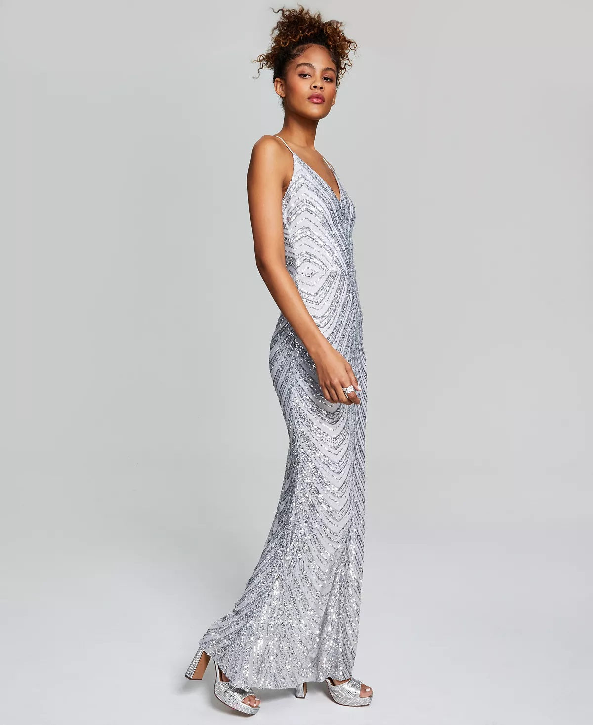 B Darlin Junior's Sequined Bungee Strap Gown Gray Size 9/10