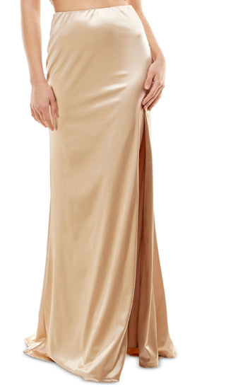 B Darlin Junior's Mesh Detail 2 Pc Satin Gown Yellow Size 7-8