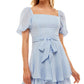 B Darlin Junior's Puff Sleeve Tie Waist Dress Blue Size 12