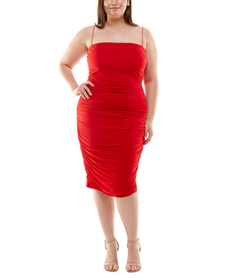 B Darlin Women's Bungee Strap Square Neck Bodycon Dress Red Size 18