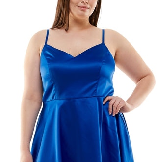 B Darlin Women's Satin A Line Dress Blue Size 16W