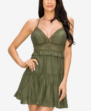 B Darlin Junior's Lace Inset A Line Dress Green Size 34
