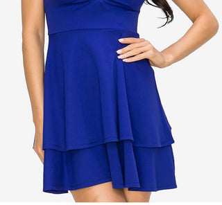 B Darlin Junior's Plunge Neck Tiered Dress Blue Size 5-6