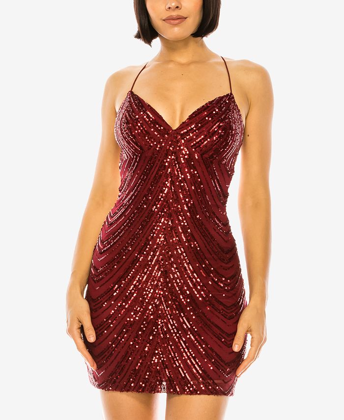 B Darlin Junior's V Neck Sequin Bodycon Dress Red Size 9/10