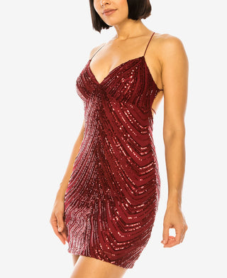 B Darlin Junior's V Neck Sequin Bodycon Dress Red Size 9/10