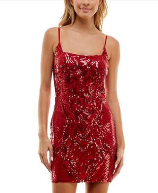 B Darlin Junior's Spaghetti Strap Square Neck Bodycon Dress Red Size 45115