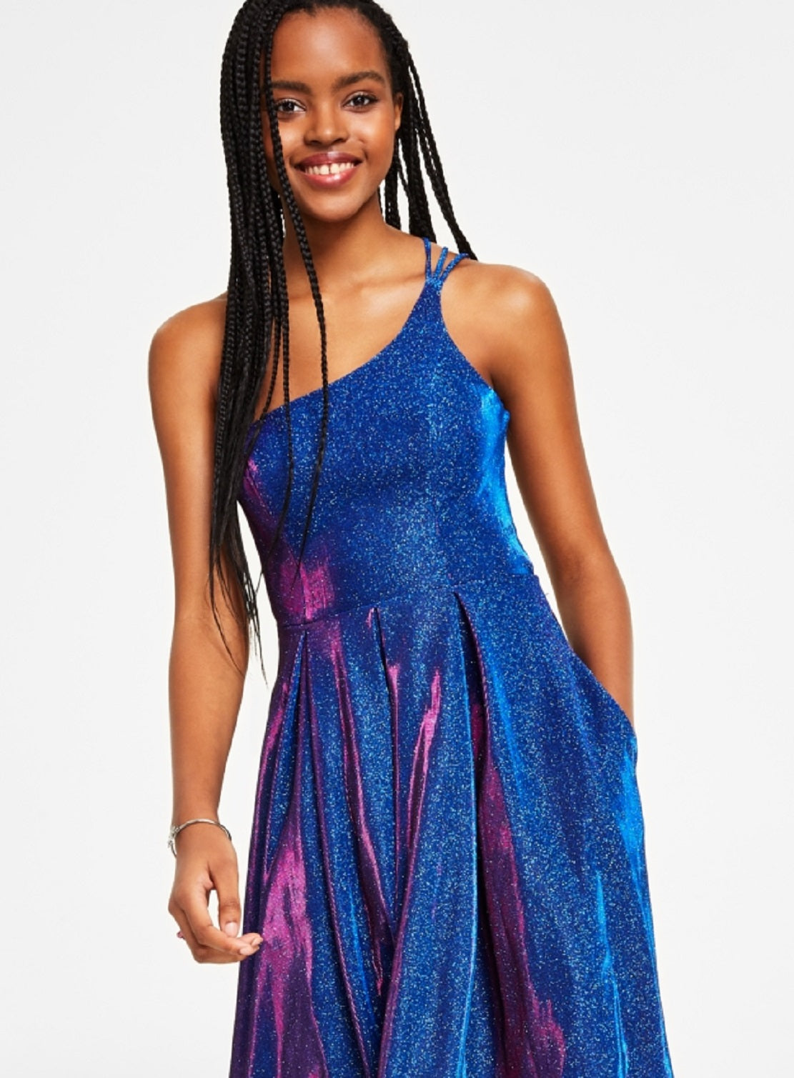 B Darlin Junior's Strappy Back Glitter Finish Gown Blue Size 56