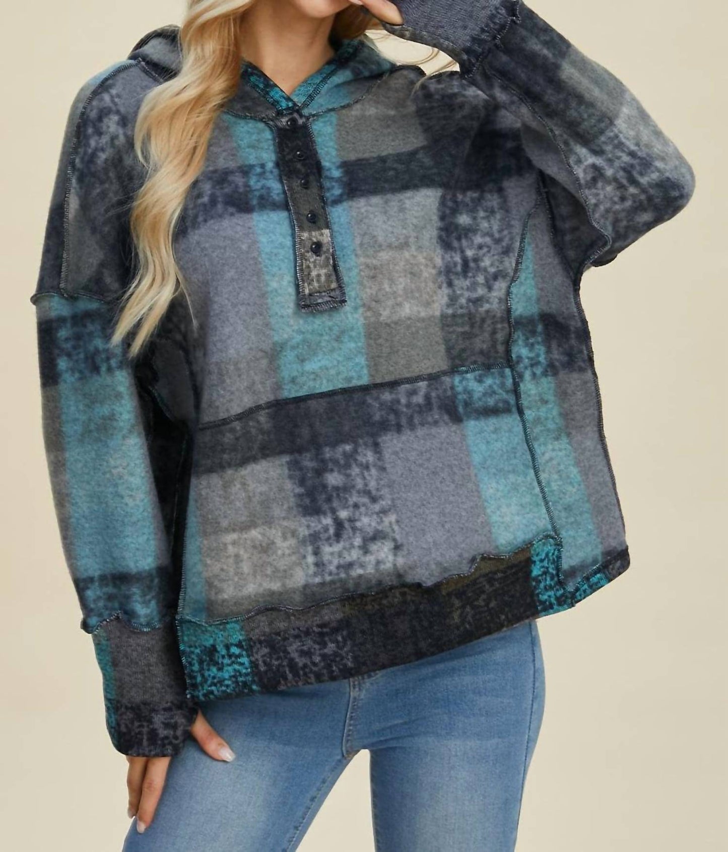 Double Take - Cozy Plaid Oversized Hoodie