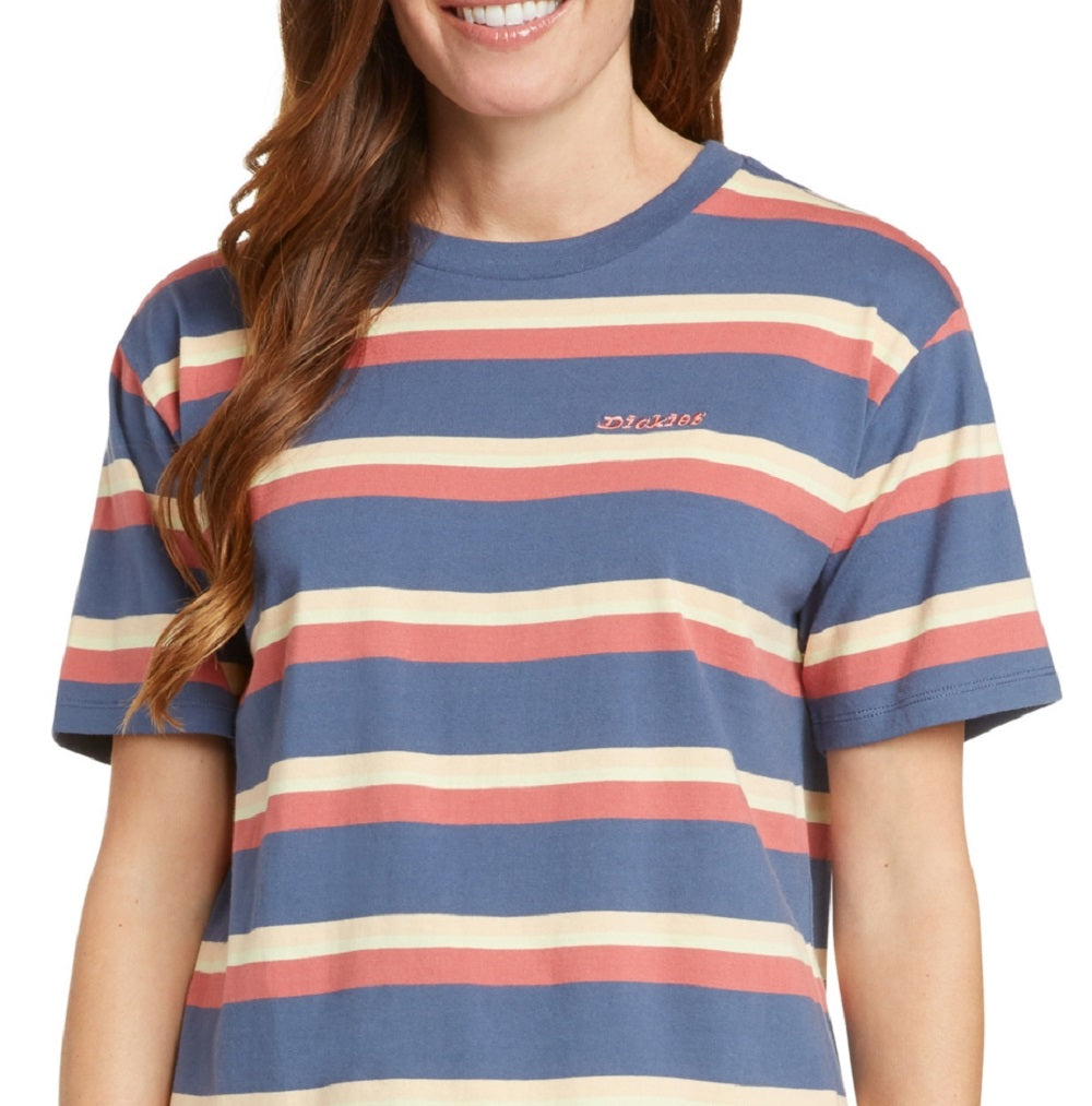 Dickies Women's Tomboy Stripe T-Shirt Blue Size X-Small