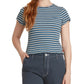 Dickies Women's Stripe Lettuce Edge Rib T-Shirt Blue Size Medium