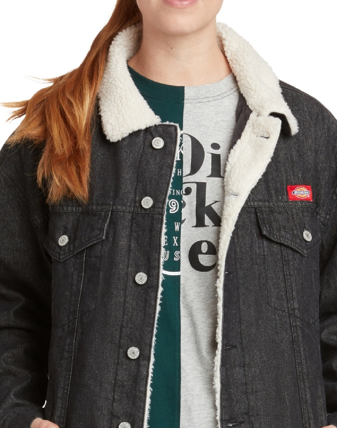 Dickies Junior's Fleece Lined Denim Jacket Black Size X-Large