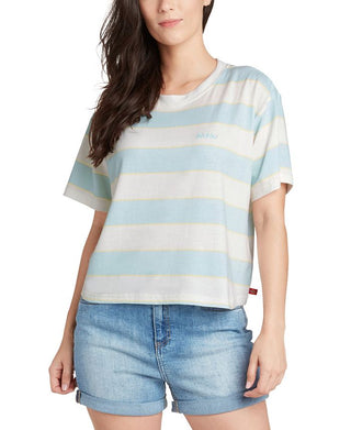 Dickies Women's Ribbed Striped Short Sleeve Crew Neck T-Shirt Blue Size Large