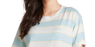 Dickies Women's Ribbed Striped Short Sleeve Crew Neck T-Shirt Blue Size Large