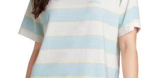 Dickies Women's Ribbed Striped Short Sleeve Crew Neck T-Shirt Blue Size Large