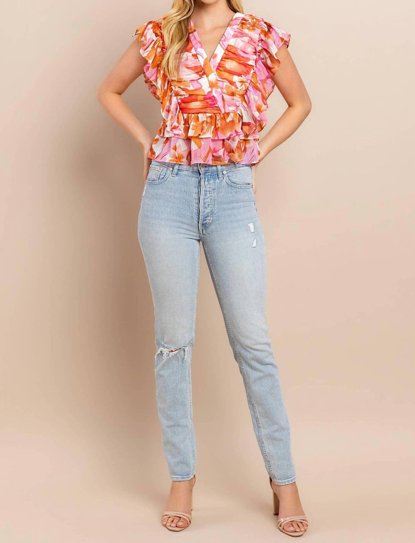 Tcec - Blushing Sunset Ruched Top