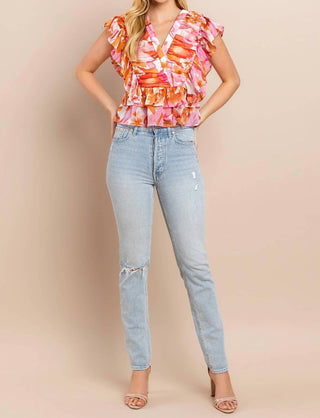 Tcec - Blushing Sunset Ruched Top