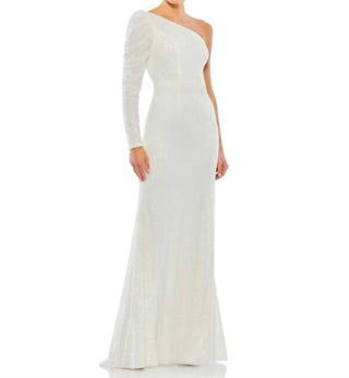 Ieena For Mac Duggal - Sequined One Shoulder Trumpet Gown