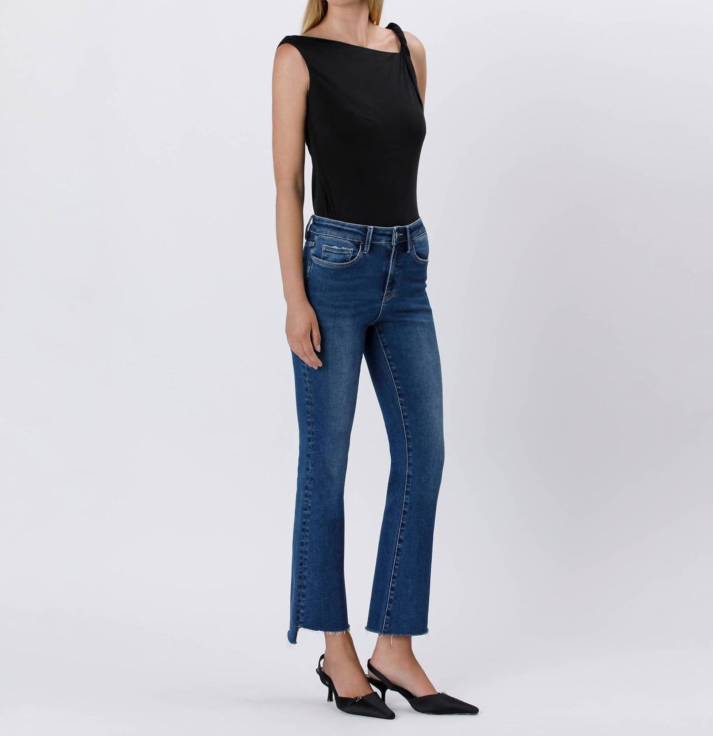 Lovervet - High Rise Crop Raw Hem Bootcut Jeans