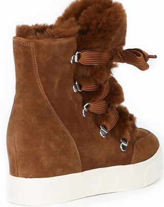Steve Madden - Women's Suede Faux Fur Lined Wedge Lace Up Sneaker