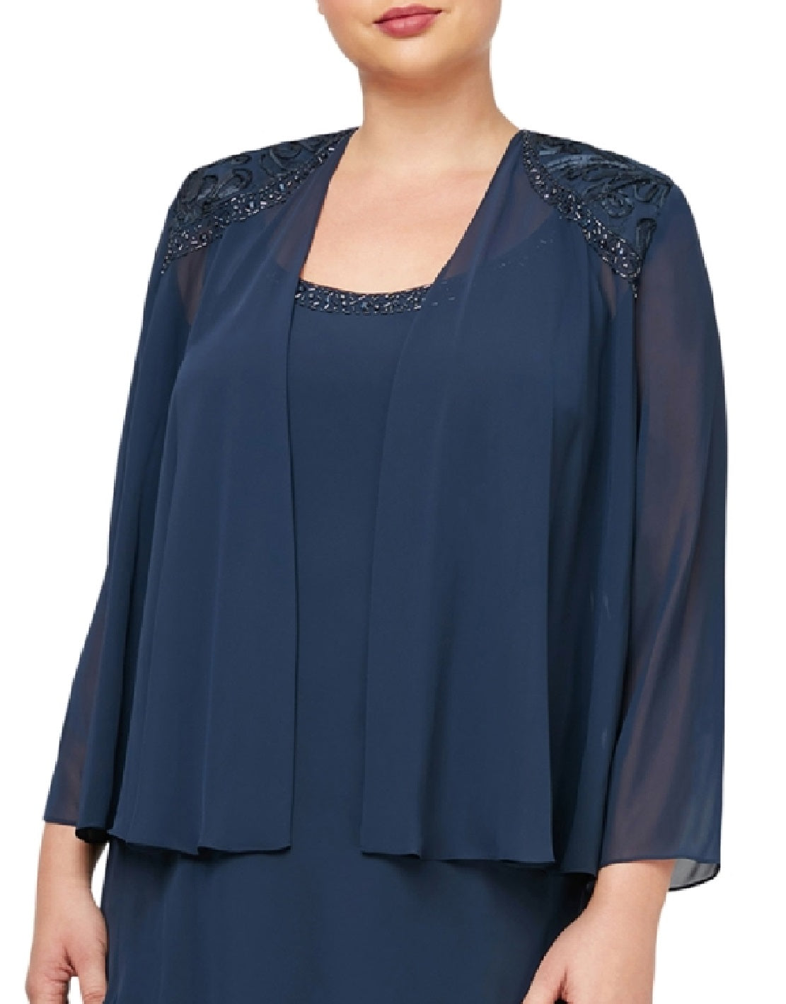 SL Fashions Women's Embellished Tiered Dress With Jacket Blue Size 18W