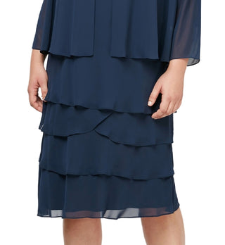 SL Fashions Women's Embellished Tiered Dress With Jacket Blue Size 18W