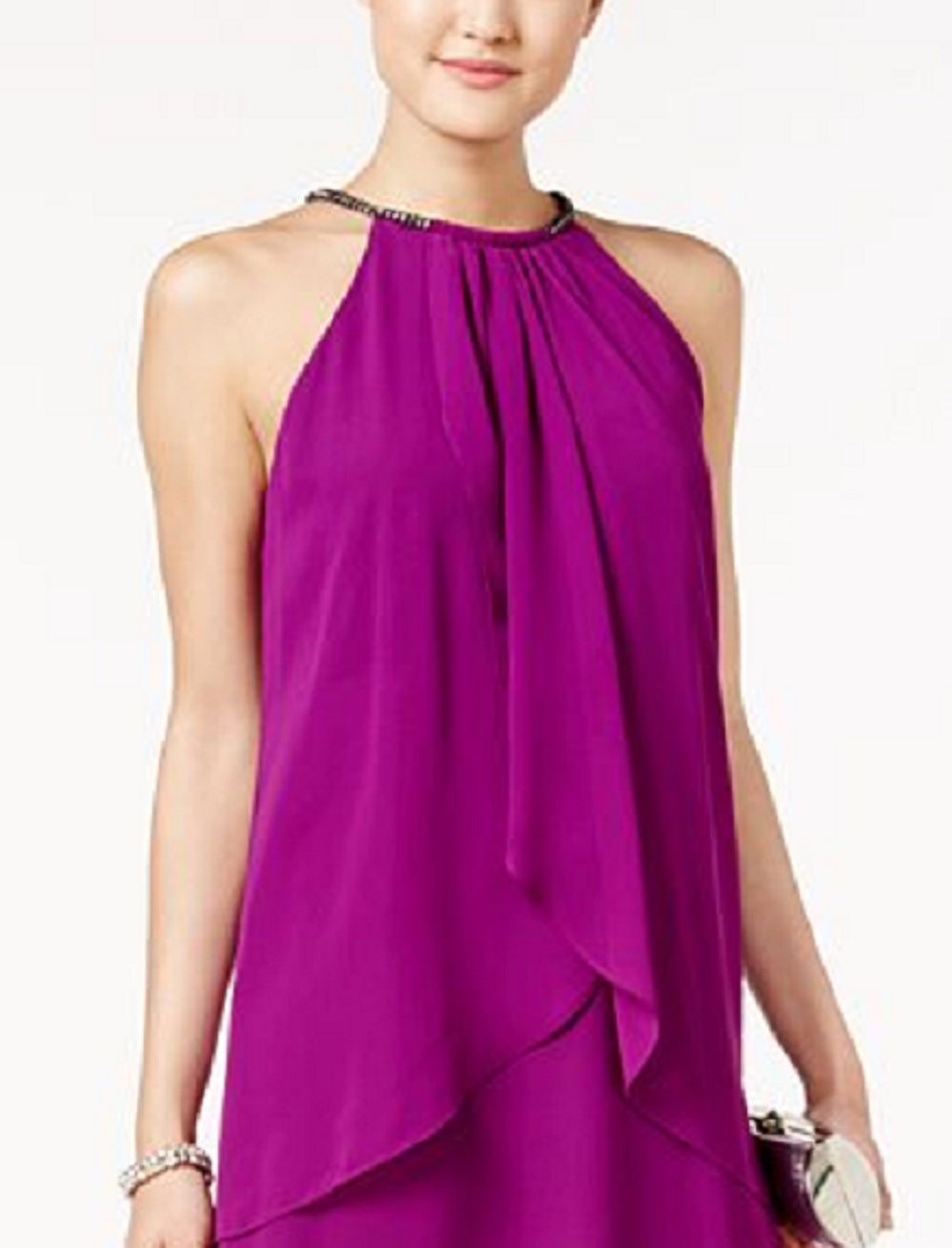 SL Fashions Women's Layered Shift Dress Purple Size 8