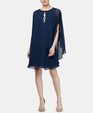 SL Fashions Women's Two Piece Cape Cocktail Dress Blue Size 12