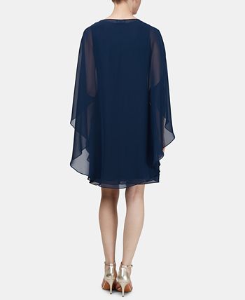 SL Fashions Women's Two Piece Cape Cocktail Dress Blue Size 12