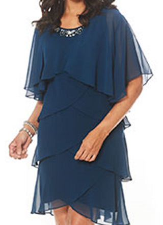 SL Fashions Women's Embellished Tiered Chiffon Dress Blue Size 12