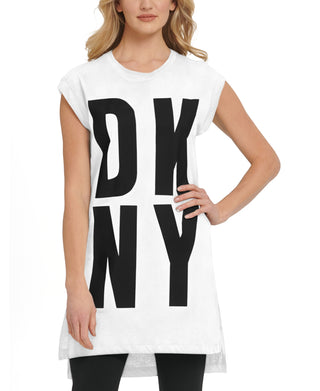 DKNY Women's Exploded Graphic Logo Tunic White Size Small