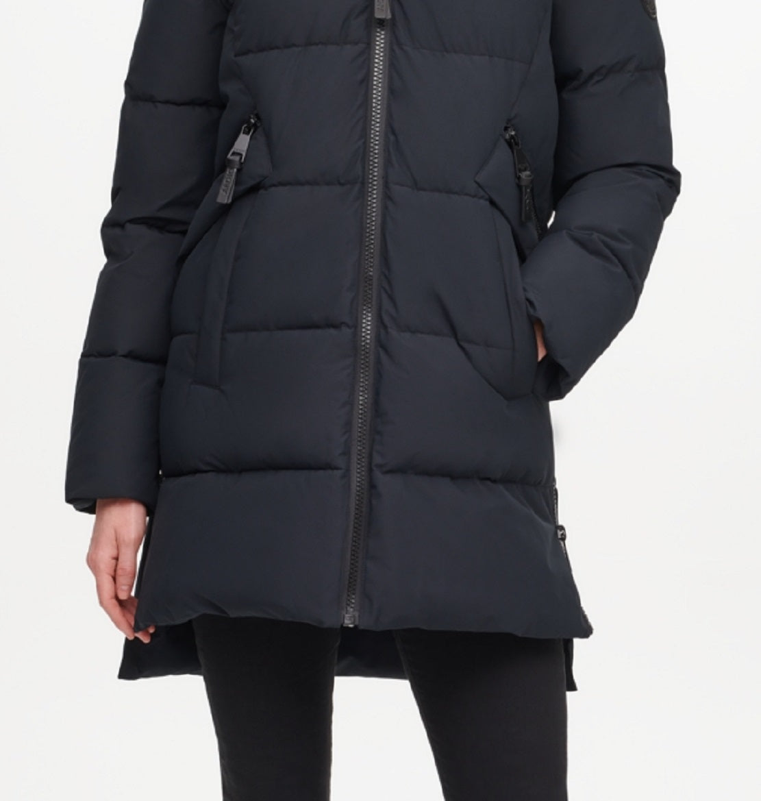 DKNY Women's Faux Fur Trim Hooded Puffer Coat Black Size Medium