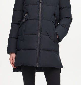 DKNY Women's Faux Fur Trim Hooded Puffer Coat Black Size Medium