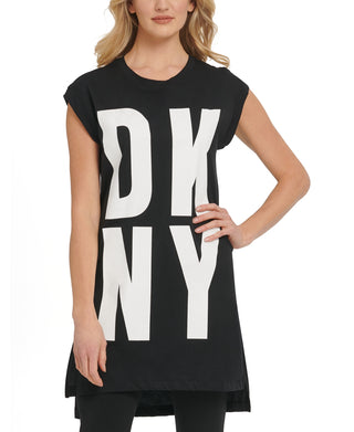 DKNY Women's High Low Logo Tunic Black Size Medium