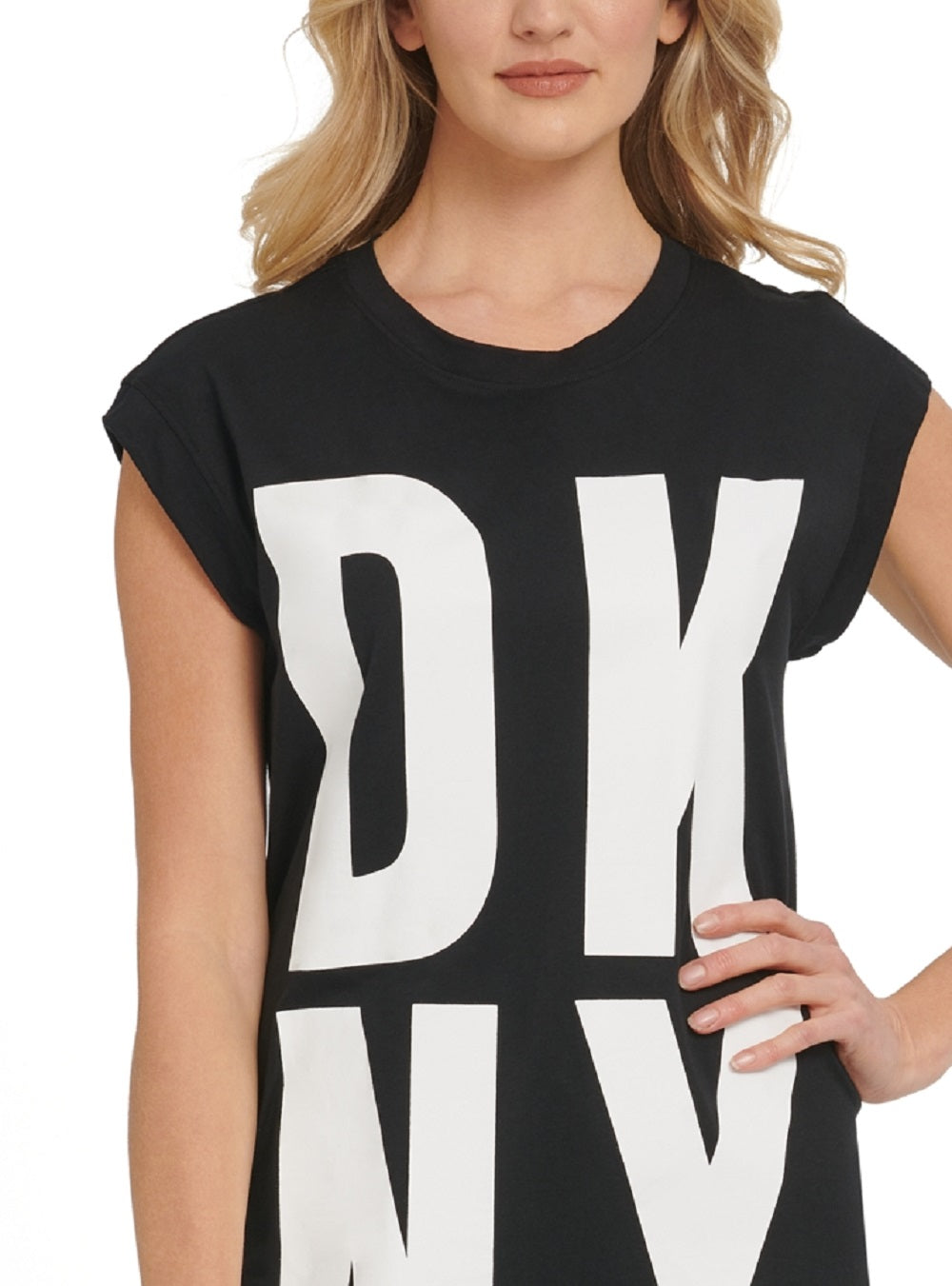 DKNY Women's High Low Logo Tunic Black Size Medium