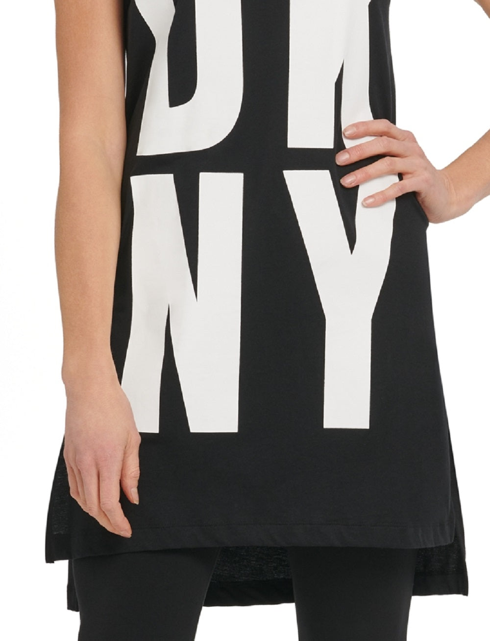 DKNY Women's High Low Logo Tunic Black Size Medium